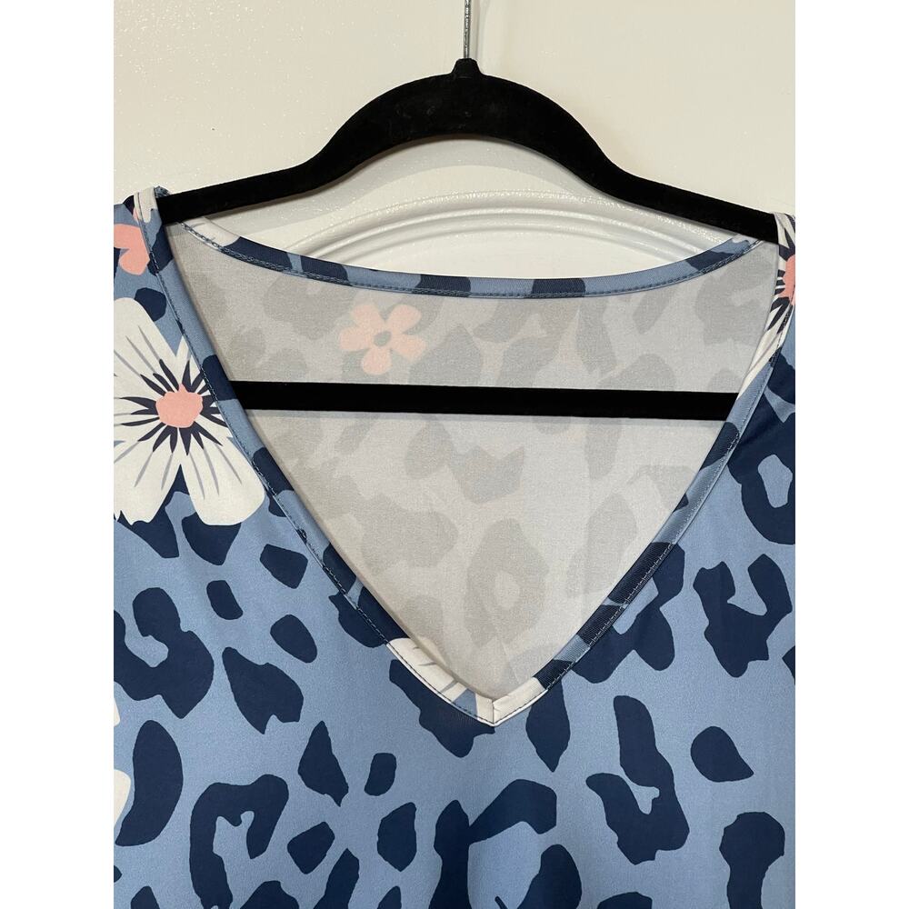Womens Dress Leopard & Floral Print V Neck Tee Dress Size X Large - Picture 5 of 8